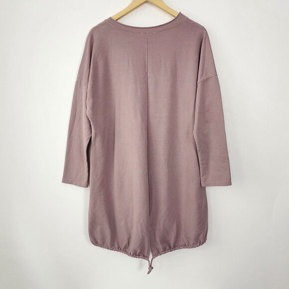 Lagenlook Mauve Long Sleeve Tunic Dress Big Pocket & Drawstring Sinch Hem Artsy - Picture 5 of 10